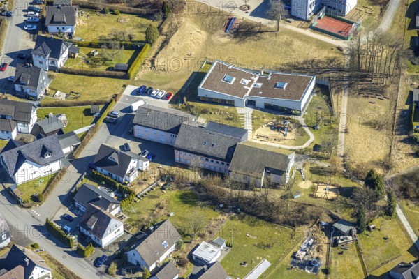 Aerial view, catholic kindergarten St. Antonius, Gerlingen, Wenden, Sauerland, North Rhine-Westphalia, Germany, DE, Europe, kindergarten, day-care centre, day-care centre, aerial photography, aerial photography, aerial photography, overview, bird's-eye view, overview