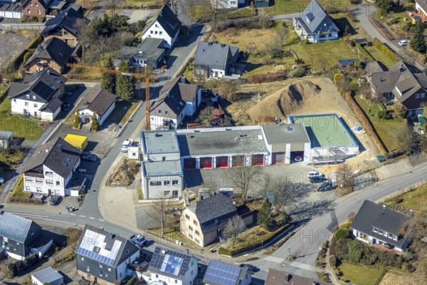 Aerial photo, fire station volunteer fire brigade Gerlingen, Gerlingen, Wenden, Sauerland, North Rhine-Westphalia, Germany, fire station, DE, Europe, fire engine, fire brigade, fire engine, aerial photo, aerial photography, aerial photography, rescue station, overview, bird's-eye view, overview