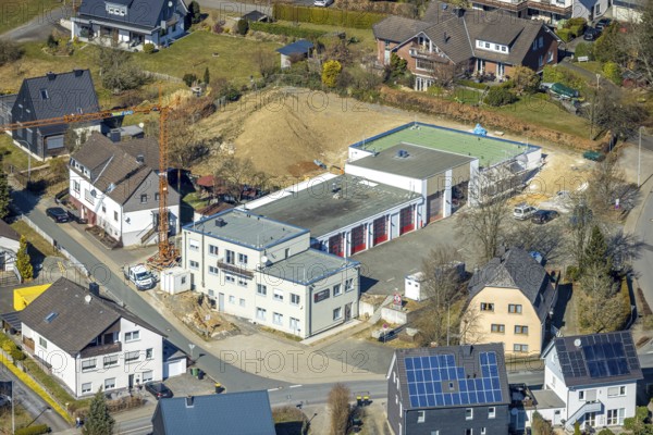 Aerial photo, fire station volunteer fire brigade Gerlingen, Gerlingen, Wenden, Sauerland, North Rhine-Westphalia, Germany, fire station, DE, Europe, fire engine, fire brigade, fire engine, aerial photo, aerial photography, aerial photography, rescue station, overview, bird's-eye view, overview