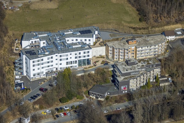 Aerial view, St. Josefsheim retirement home, Caritas centre new building construction site, Wenden, Sauerland, North Rhine-Westphalia, Germany, DE, Europe, aerial view, aerial photography, aerial photography, overview, bird's-eye view, overview