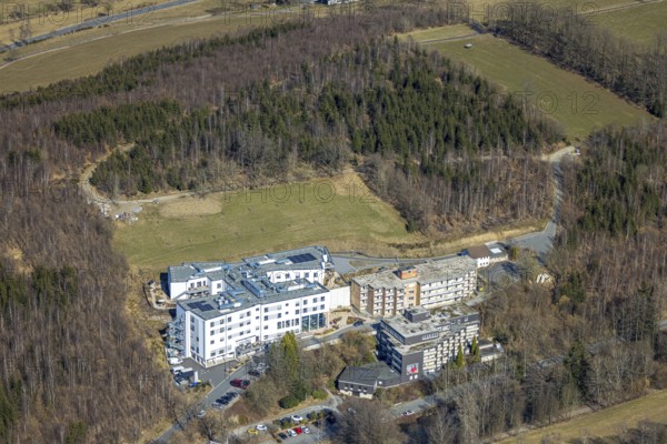 Aerial view, St. Josefsheim retirement home, Caritas centre new building construction site, Wenden, Sauerland, North Rhine-Westphalia, Germany, DE, Europe, aerial view, aerial photography, aerial photography, overview, bird's-eye view, overview