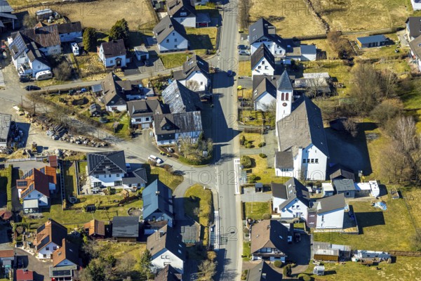 Aerial view, Church of St. Elisabeth in Schönau, Wenden, Sauerland, North Rhine-Westphalia, Germany, place of worship, DE, Europe, place of worship, holy site, church, parish, aerial view, aerial photography, aerial photography, religion, religious site, overview, bird's-eye view, overview