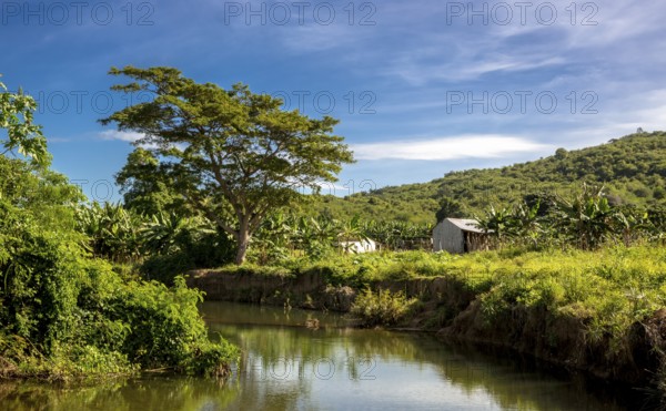 Small river in the valley with farmhouse in Valle de los Ingenios, Trinidad, Cuba, Sancti Spíritus, Cuba, Sancti Spíritus