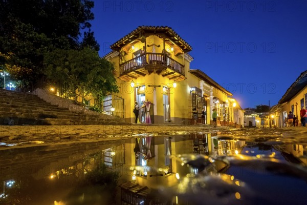 Restaurant and pub in the old town of Trinidad with visitors during the blue hour, Trinidad, Cuba, Sancti Spíritus, Cuba, Sancti Spíritus