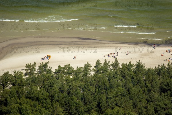 Beach west of KoÅ'obrzeg, Kolobrzeg, Dzwirzyno, Baltic Sea coast, Województwo zachodniopomorskie, Poland, Dzwirzyno, Województwo zachodniopomorskie, PL, Europe, aerial view, birds-eyes view, aerial photography, overview, bird's eye view, northern Poland