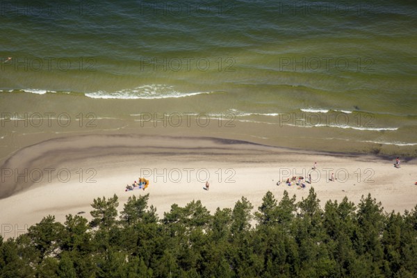 Beach west of KoÅ'obrzeg, Kolobrzeg, Dzwirzyno, Baltic Sea coast, Województwo zachodniopomorskie, Poland, Dzwirzyno, Województwo zachodniopomorskie, PL, Europe, aerial view, birds-eyes view, aerial photography, overview, bird's eye view, northern Poland