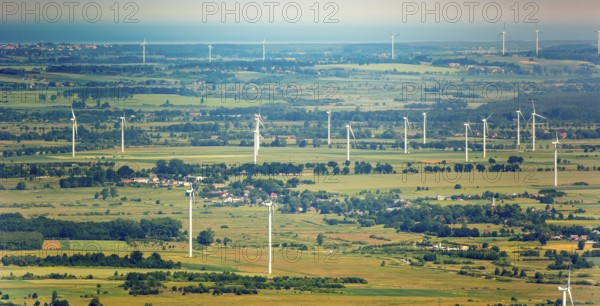Wind farm, wind turbines, Wierciszewo, Wandhagen, Hinterpommern, Baltic Sea coast, Województwo zachodniopomorskie, Poland, Województwo zachodniopomorskie, PL, Europe, aerial photo, birds-eyes view, aerial photography, aerial photography, overview, bird's-eye view, northern Poland