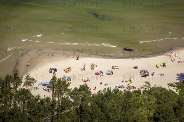 Beach west of KoÅ'obrzeg, Kolobrzeg, Dzwirzyno, Baltic Sea coast, Województwo zachodniopomorskie, Poland, Dzwirzyno, Województwo zachodniopomorskie, PL, Europe, aerial view, birds-eyes view, aerial photography, overview, bird's eye view, northern Poland