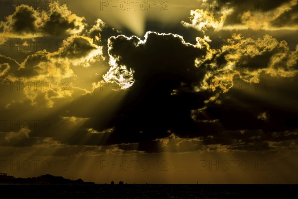 Cumulus clouds during sunset on the beach of Varadero, Varadero, Cuba, Matanzas, Cuba, Central America