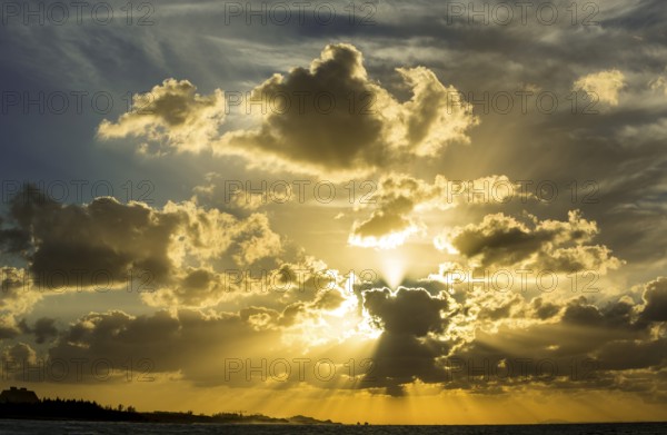 Cumulus clouds during sunset on the beach of Varadero, Varadero, Cuba, Matanzas, Cuba, Central America