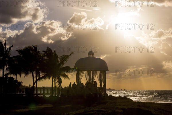 Wedding pavilion on the beach of Varadero with sunset in the hotel complex PARADISUS VARADERO RESORT SPA, Varadero, Cuba, Matanzas, Cuba, Central America