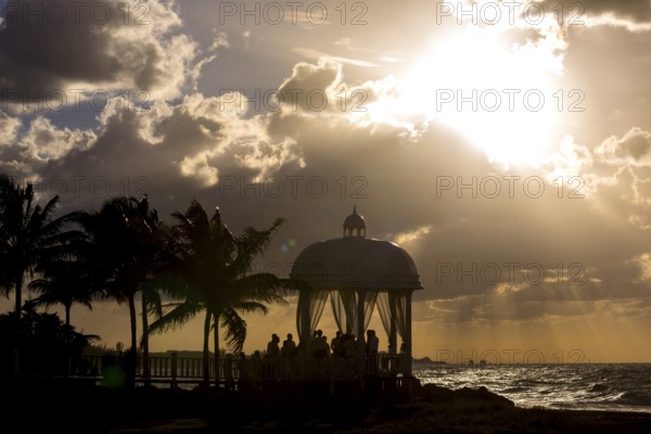 Wedding pavilion on the beach of Varadero with sunset in the hotel complex PARADISUS VARADERO RESORT SPA, Varadero, Cuba, Matanzas, Cuba, Central America