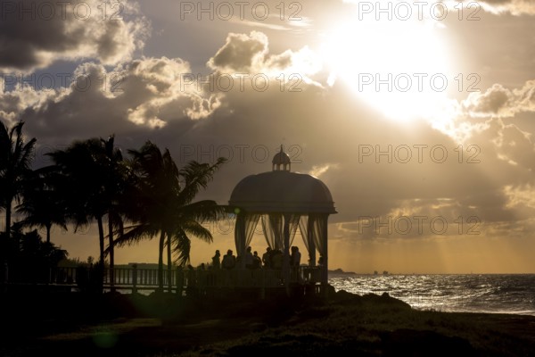 Wedding pavilion on the beach of Varadero with sunset in the hotel complex PARADISUS VARADERO RESORT SPA, Varadero, Cuba, Matanzas, Cuba, Central America