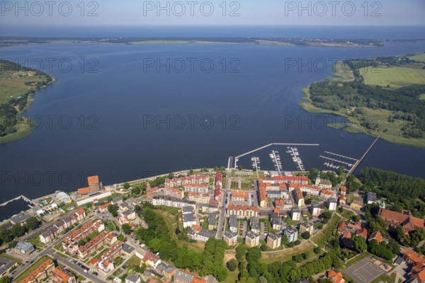 KamieÅ Pomorski, River Dziwna Dievenow, Cammin, Kammin, Baltic Sea coast, Województwo zachodniopomorskie, Poland, Kamien Pomorski, Województwo zachodniopomorskie, PL, Europe, aerial view, birds-eyes view, aerial photography, aerial photography, overview, bird's eye view, northern Poland