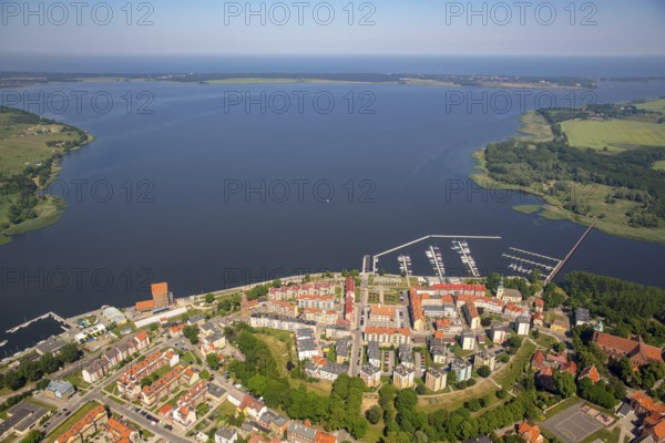 KamieÅ Pomorski, River Dziwna Dievenow, Cammin, Kammin, Baltic Sea coast, Województwo zachodniopomorskie, Poland, Kamien Pomorski, Województwo zachodniopomorskie, PL, Europe, aerial view, birds-eyes view, aerial photography, aerial photography, overview, bird's eye view, northern Poland