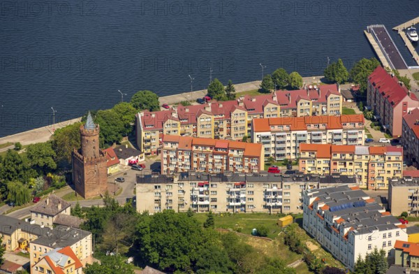 KamieÅ Pomorski, River Dziwna Dievenow, Cammin, Kammin, Baltic Sea coast, Województwo zachodniopomorskie, Poland, Kamien Pomorski, Województwo zachodniopomorskie, PL, Europe, aerial view, birds-eyes view, aerial photography, aerial photography, overview, bird's eye view, northern Poland