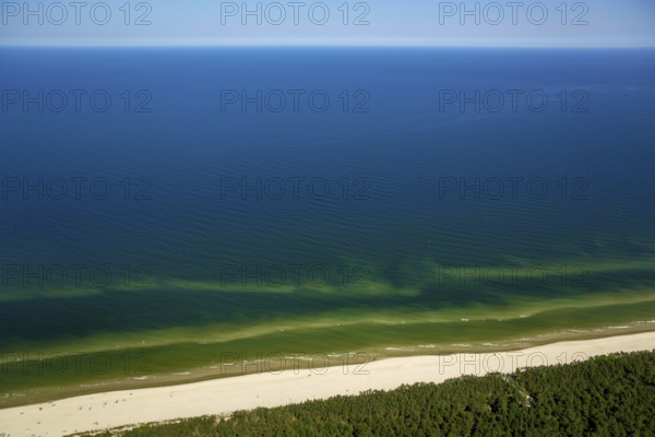 Pogorzelica, blue Baltic Sea water, Baltic Sea coast, Wojewóüdztwo zachodniopomorskie, Poland, Województwo zachodniopomorskie, PL, Europe, aerial view, birds-eyes view, aerial photography, aerial photography, overview, bird's eye view, northern Poland