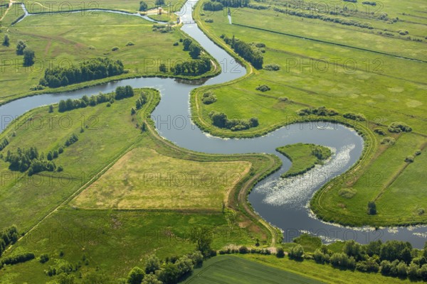 KamieÅ Pomorski, meandering river, Baltic Sea coast, Województwo zachodniopomorskie, Poland, Kamien Pomorski, Województwo zachodniopomorskie, PL, Europe, aerial view, birds-eyes view, aerial photography, aerial photography, overview, bird's eye view, northern Poland