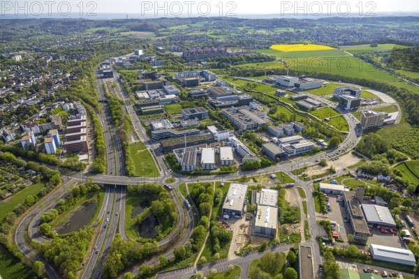 Aerial view, Rheinisch-Westfälische Technische Hochschule Aachen, University RWTH Campus Melaten Nord, scientific research location, Campus-Boulevard, Vaalserquartier, Aachen, Rhineland, North Rhine-Westphalia, Germany, university, RWTH Campus Melaten Nord, university campus, education, research, development, architecture, building, city, urban, exterior view, day, sky, trees, paths, infrastructure, educational institution, technology, innovation, academic, landscape, panorama, modern, aerial view