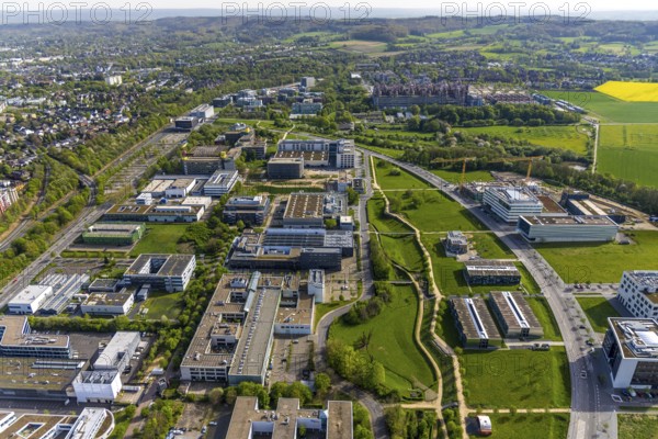 Aerial view, Rheinisch-Westfälische Technische Hochschule Aachen, University RWTH Campus Melaten Nord, scientific research location, Campus-Boulevard, Vaalserquartier, Aachen, Rhineland, North Rhine-Westphalia, Germany, RWTH, Campus Melaten Nord, research, scientific, university, education, architecture, building, education, science, technology, green spaces, streets, city, urban, infrastructure, educational institution, higher education, academic, development, innovation, aerial view