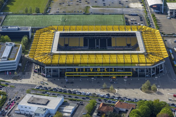 Aerial view, Aachener Tivoli, football stadium at Sportpark Soers, home ground of Alemannia Aachen football club, Laurensberg, Aachen, Rhineland, North Rhine-Westphalia, Germany, football stadium, Sportpark Soers, home ground, football club, Alemannia Aachen, architecture, sport, leisure, Panorama, Green space, Game, Competition, Urban, Team sport, Arena, Exterior view, Daylight, Outdoor, Structure, Venue, Urban, Infrastructure, Sports facility, Wide angle, Landscape, Capacity, Major event, Event, Cohesion, Community, Fans, Culture