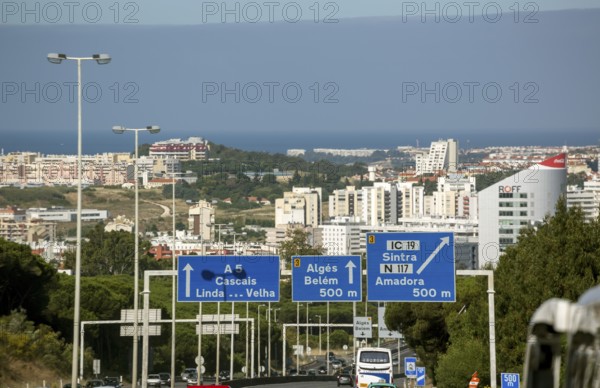 Traffic sign pointing to Belem and Sintra, Lisbon, District of Lisbon, Portugal