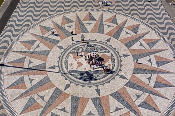 The large compass in the pavement in front of the Monumento a Los Descubrimientos, Lisbon, District of Lisbon, Portugal