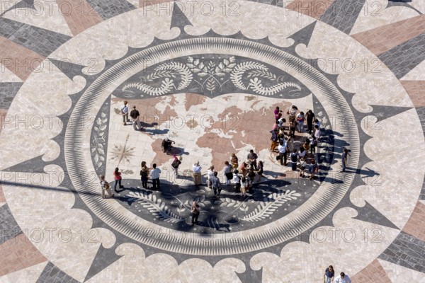 The large compass in the pavement in front of the Monumento a Los Descubrimientos, Lisbon, District of Lisbon, Portugal