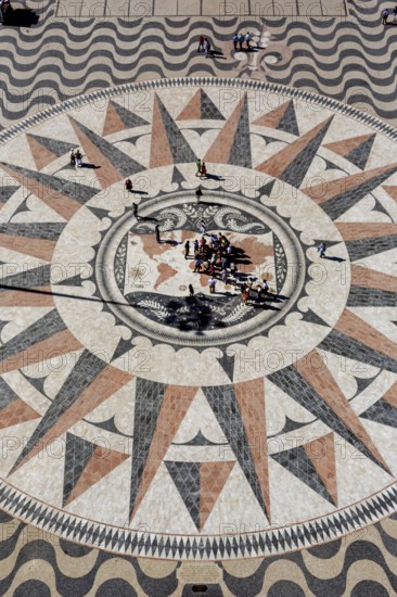The large compass in the pavement in front of the Monumento a Los Descubrimientos, Lisbon, District of Lisbon, Portugal