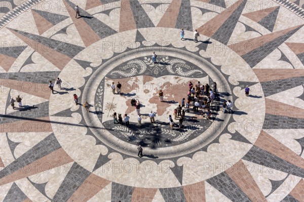 The large compass in the pavement in front of the Monumento a Los Descubrimientos, Lisbon, District of Lisbon, Portugal