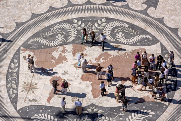 The large compass in the pavement in front of the Monumento a Los Descubrimientos, Lisbon, District of Lisbon, Portugal