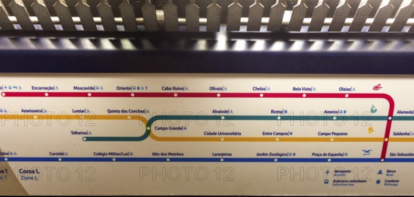 Metro map of Lisbon in the metro, Lisbon, Lisbon district, Portugal