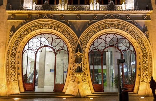 Art Nouveau façade Estação ferroviária do Rossio, Santa Justa - Lisboa do Rossio railway station, Lisbon, Lisbon district, Portugal