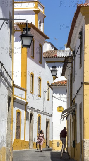 Alley in Evora with lanterns, Evora, Évora district, Portugal