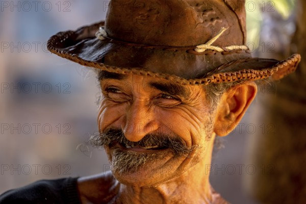 Sugar cane farmer in Valle de los Ingenios, portrait with hat, Trinidad, Cuba, Sancti Spíritus, Cuba, Sancti Spíritus