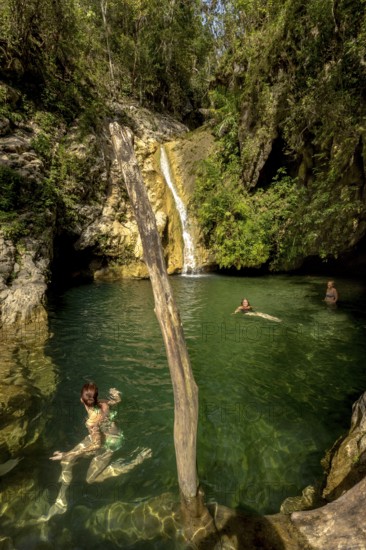 Small bathing lake in the Valle de los Ingenios with tourists, Trinidad, Cuba, Sancti Spíritus, Cuba, Villa Clara