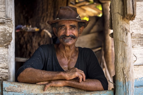 Sugar cane farmer in Valle de los Ingenios, portrait with hat, Trinidad, Cuba, Sancti Spíritus, Cuba, Sancti Spíritus