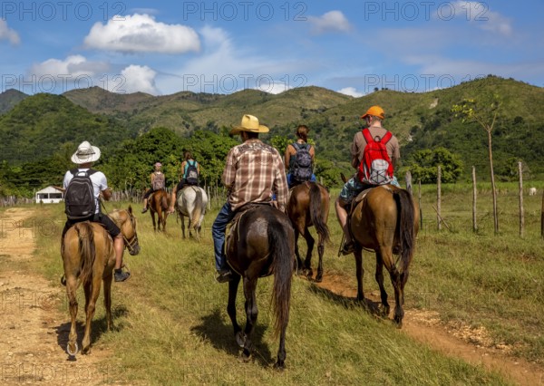 Tourists on horseback in the Valle de los Ingenios, Trinidad, Cuba, Sancti Spíritus, Cuba, Sancti Spíritus