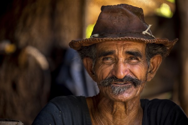Sugar cane farmer in Valle de los Ingenios, portrait with hat, Trinidad, Cuba, Sancti Spíritus, Cuba, Sancti Spíritus