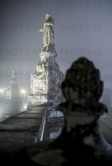 Bom Jesus do Monte, pilgrimage church of Braga in the evening fog, Braga, Braga district, Portugal, Europe, aerial view, birds-eyes view, travel, travel photography