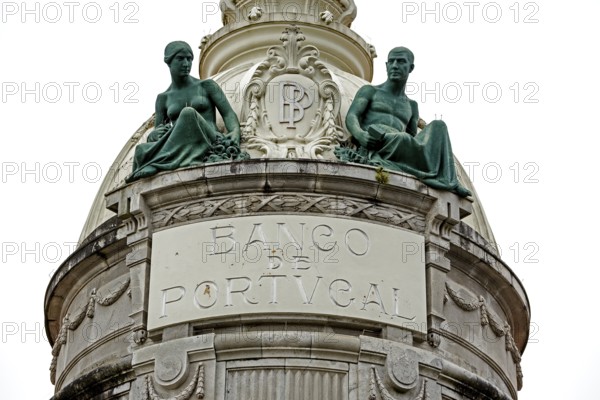 Facade of Banco Portugal, bank building, crisis symbol, Braga, Braga district, Portugal, Europe, aerial view, birds-eyes view, travel, travel photography