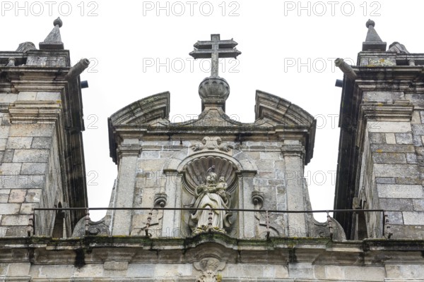 Facade of Braga Cathedral, Braga, Braga district, Portugal, Europe, aerial view, birds-eyes view, travel, travel photography