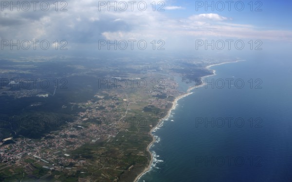 Coast of Portugal north of Porto, Atlantic Ocean, Northern Portugal, Castelo do Neiva, District of Viana do Castelo, Portugal, Europe, aerial view, birds-eyes view, Travel, travel photography