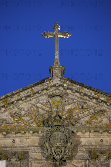 Cross of Bom Jesus do Monte, blue hour, pilgrimage church of Braga, Braga, district of Braga, Portugal, Europe, aerial view, birds-eyes view, travel, travel photography