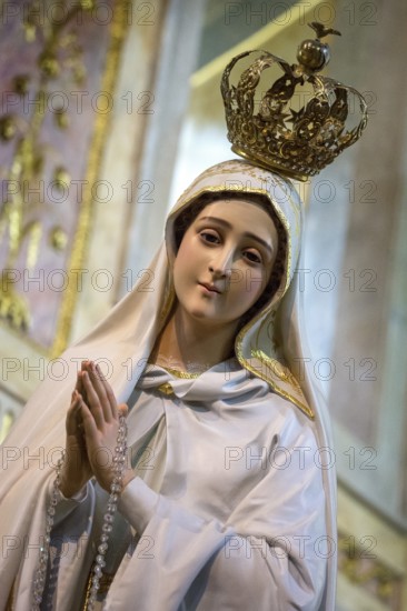Statue of the Virgin Mary, Bom Jesus do Monte, pilgrimage church of Braga, Braga, Braga district, Portugal, Europe, aerial view, birds-eyes view, Travel, travel photography
