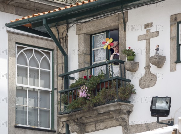 Old town balcony, Unesco cultural heritage, Oporto, Porto district, Portugal, Europe, aerial view, birds-eyes view, Travel, travel photography