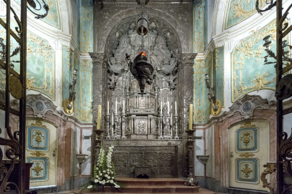 Chiselled silver altarpiece, Da Sé Cathedral, Barredo district, UNESCO World Heritage Site, Oporto, Porto district, Portugal, Europe, aerial view, birds-eyes view, Travel, Travel photography