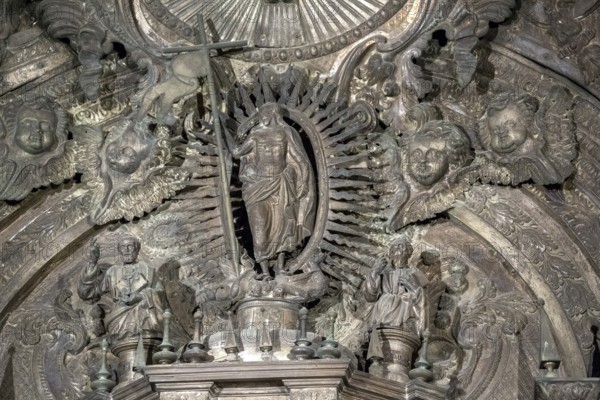 Chiselled silver altarpiece, Da Sé Cathedral, Barredo district, UNESCO World Heritage Site, Oporto, Porto district, Portugal, Europe, aerial view, birds-eyes view, Travel, Travel photography