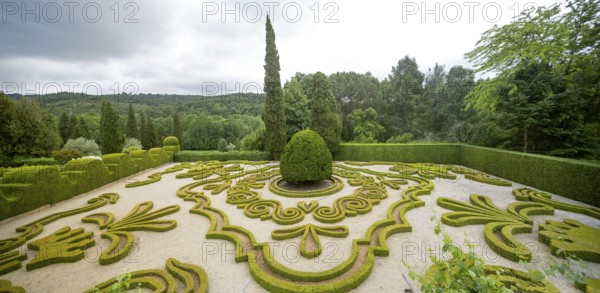 Baroque garden, palace gardens, Casa de Mateus, palace with large gardens, Arroios, Vila Real district, Portugal, Europe, aerial view, birds-eyes view, Travel, travel photography