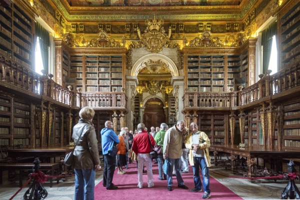 Biblioteca Joanina, historical university library, University of Coimbra, Coimbra, Coimbra district, Portugal, Europe, aerial view, birds-eyes view, Travel, travel photography